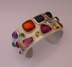 multi stone silver cuff